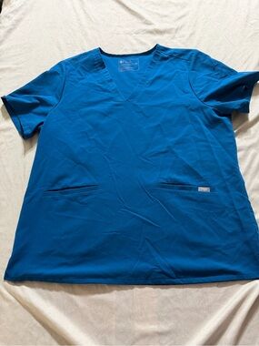 FIGS Technical Collection Women’s XXL Bright Blue V-Neck Scrub Top Medical Nurse